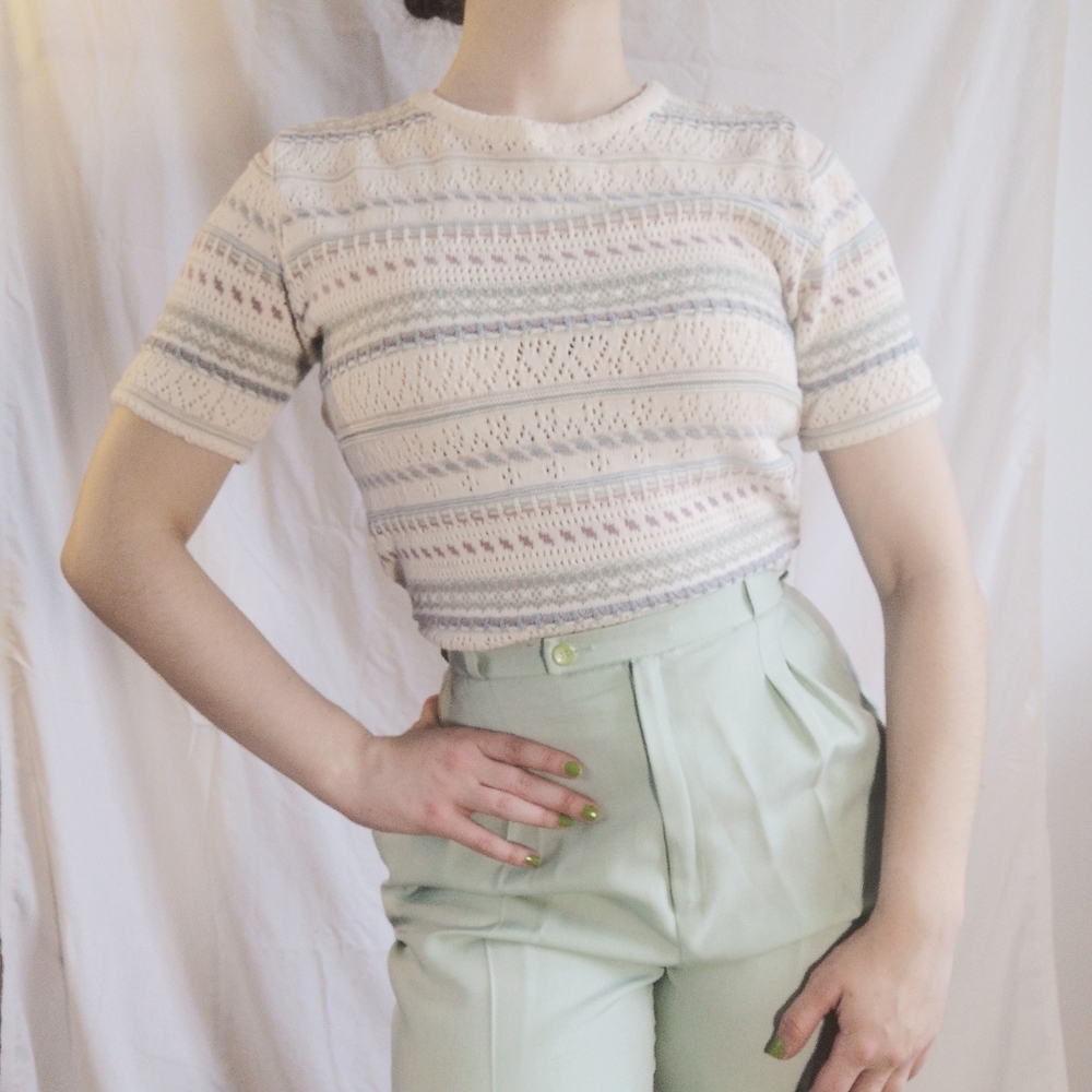 Striped knit short sleeve top